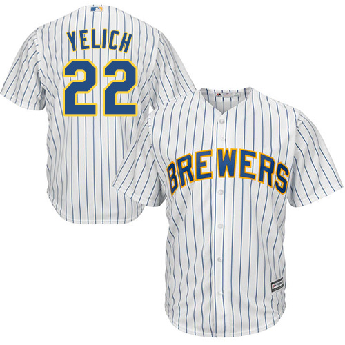 Brewers #22 Christian Yelich White(Blue Strip) New Cool Base Stitched MLB Jersey